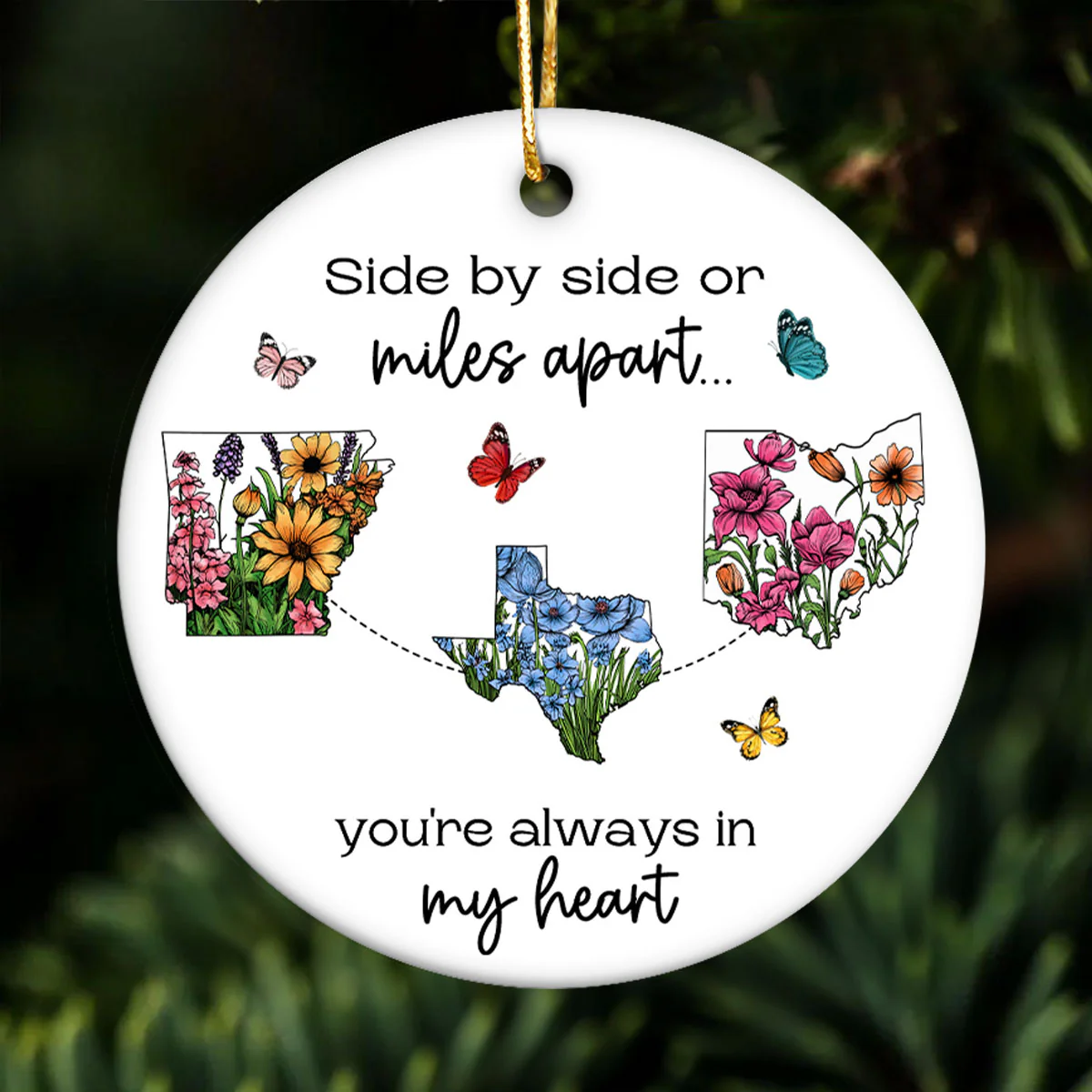 Miles Don't Matter Beautiful Wildflower State Map Long Distance Personalized Ceramic Ornament - Image 6