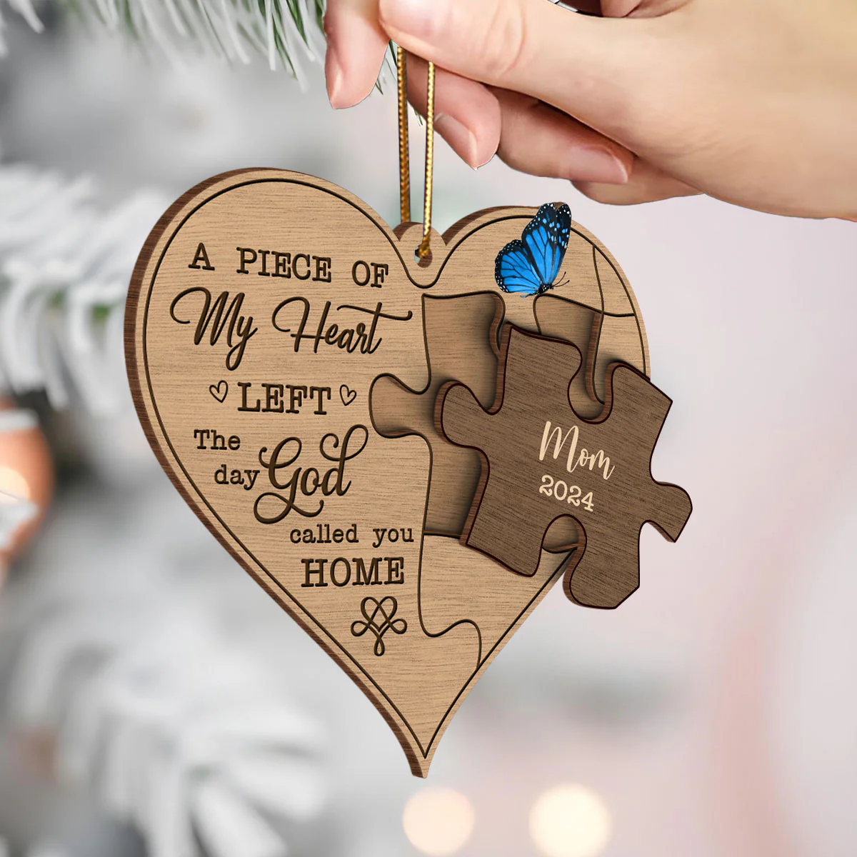 Missing Piece In My Heart Personalized 3-Layer Wooden Ornament, Sympathy Gifts - Image 3