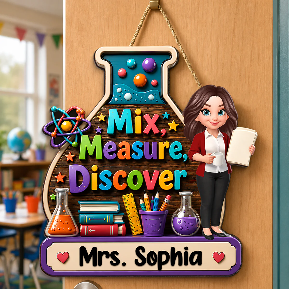Mix Measure Discover Classroom - Personalized Wood Sign - Back To School Gift For Teacher, Classroom Decor - Image 2