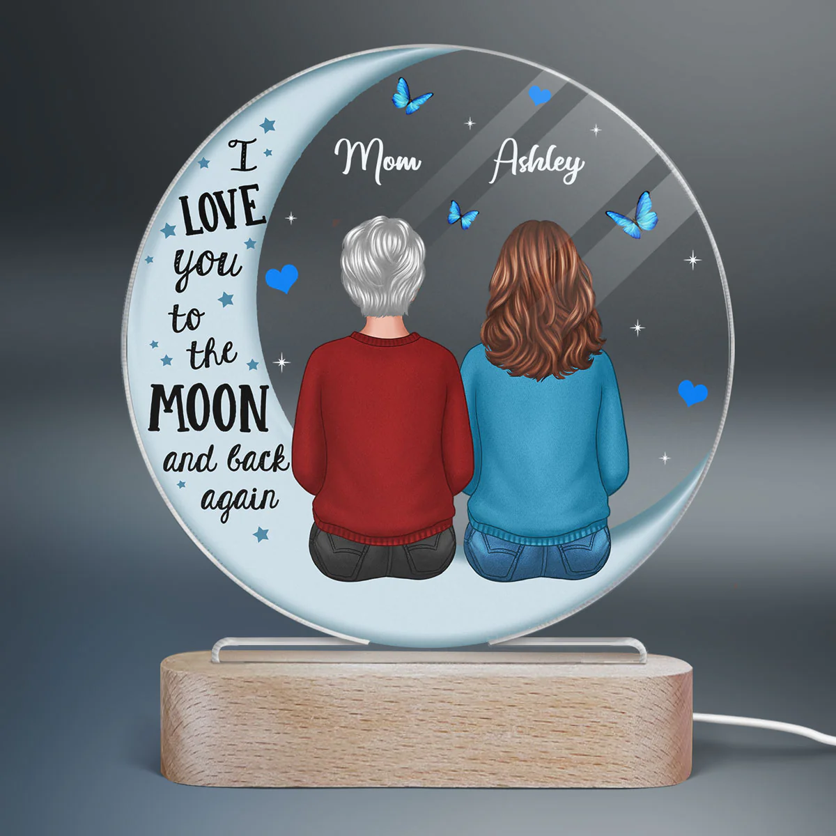 Mom And Children Blue Moon Personalized Circle Plaque LED Night Light - Image 2