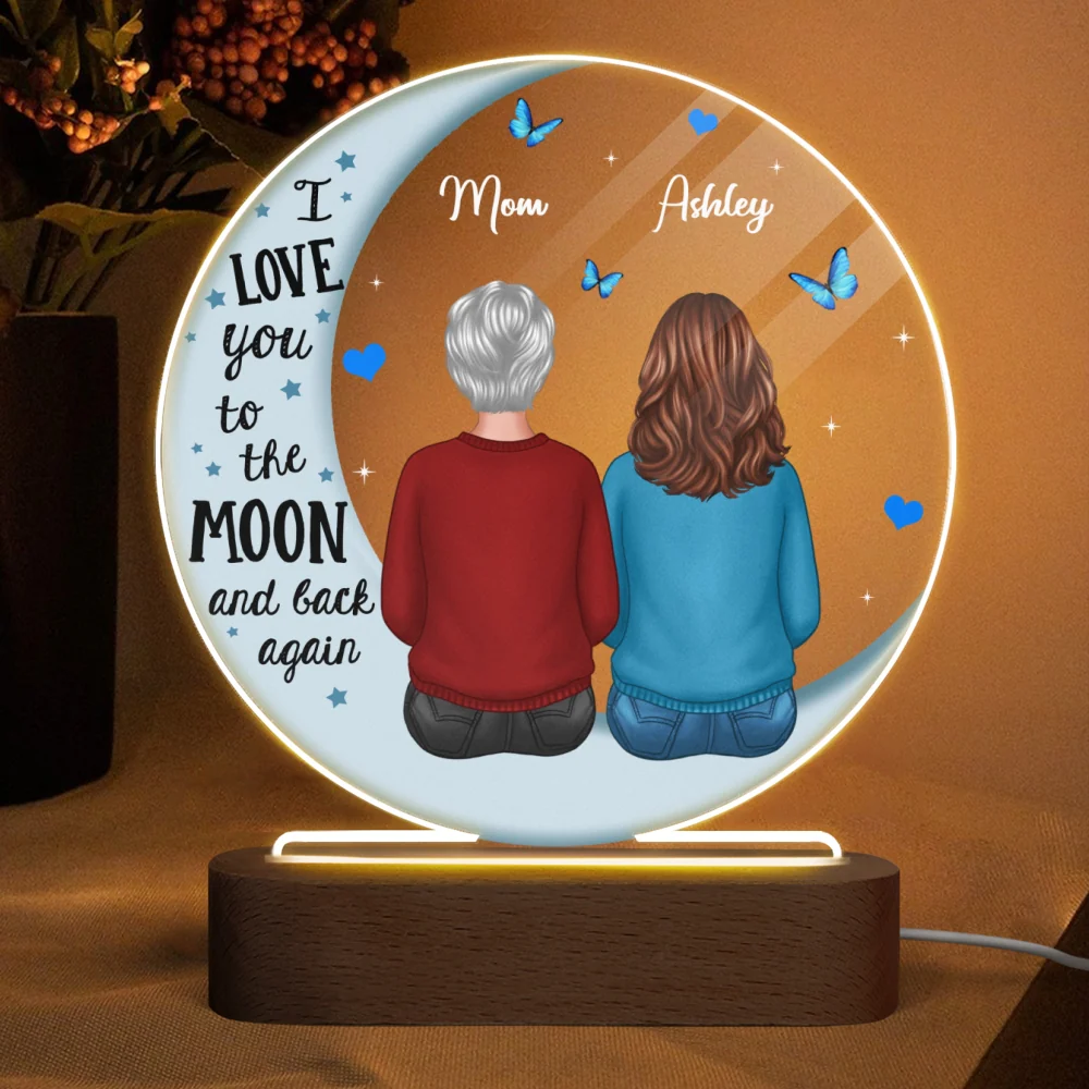 Mom And Children Blue Moon Personalized Circle Plaque LED Night Light - Image 4