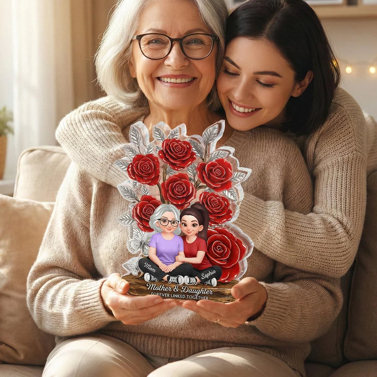 Mom And Daughter Forever Love Rose Tree - Personalized Acrylic Block Plaque - Gift For Mom - Image 7