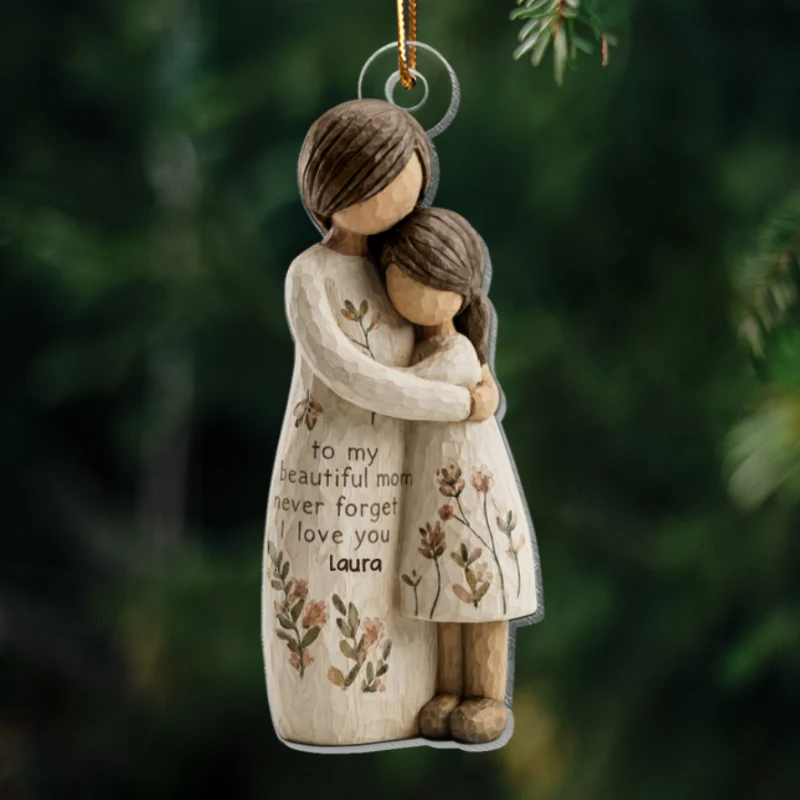 Mom And Daughter Son Faux Wood - Personalized Acrylic Ornament - Heartwarming Christmas Gift For Mom, For Family - Image 10