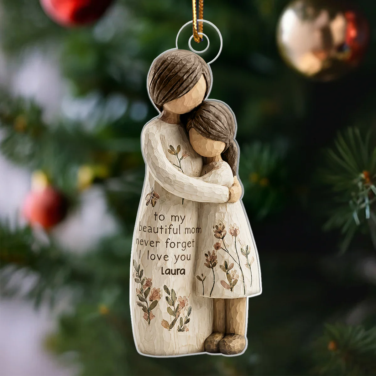 Mom And Daughter Son Faux Wood - Personalized Acrylic Ornament - Heartwarming Christmas Gift For Mom, For Family - Image 7