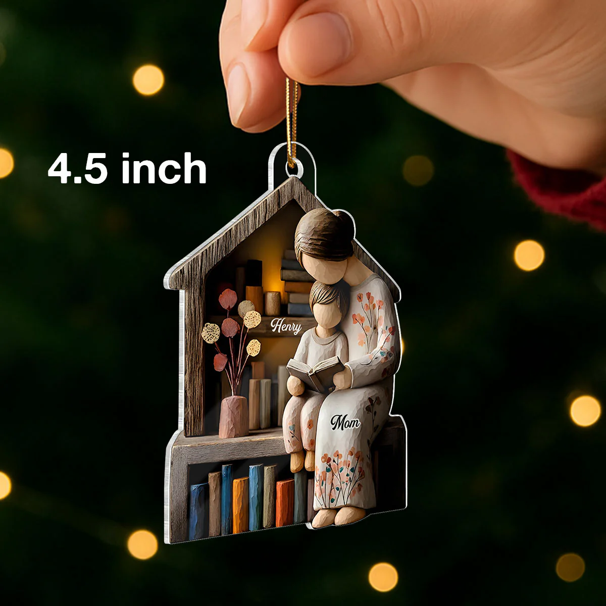 Mom And Daughter Son Reading Book Faux Wood - Personalized Acrylic Ornament - Heartwarming Christmas Gift For Mom, Family - Image 2