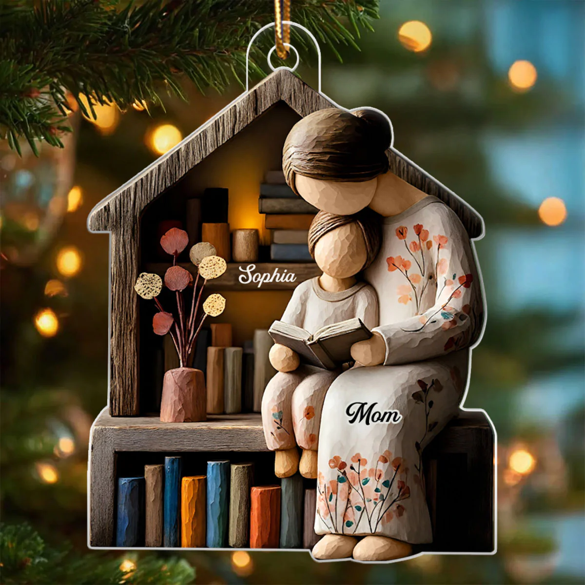 Mom And Daughter Son Reading Book Faux Wood - Personalized Acrylic Ornament - Heartwarming Christmas Gift For Mom, Family - Image 7