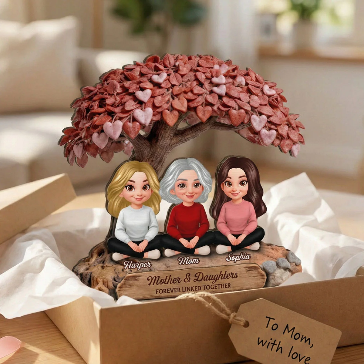 Mom And Daughter Son Under Heart Tree - Personalized 2-Layered Wooden Plaque - Mother's Day Gift For Mom - Image 6