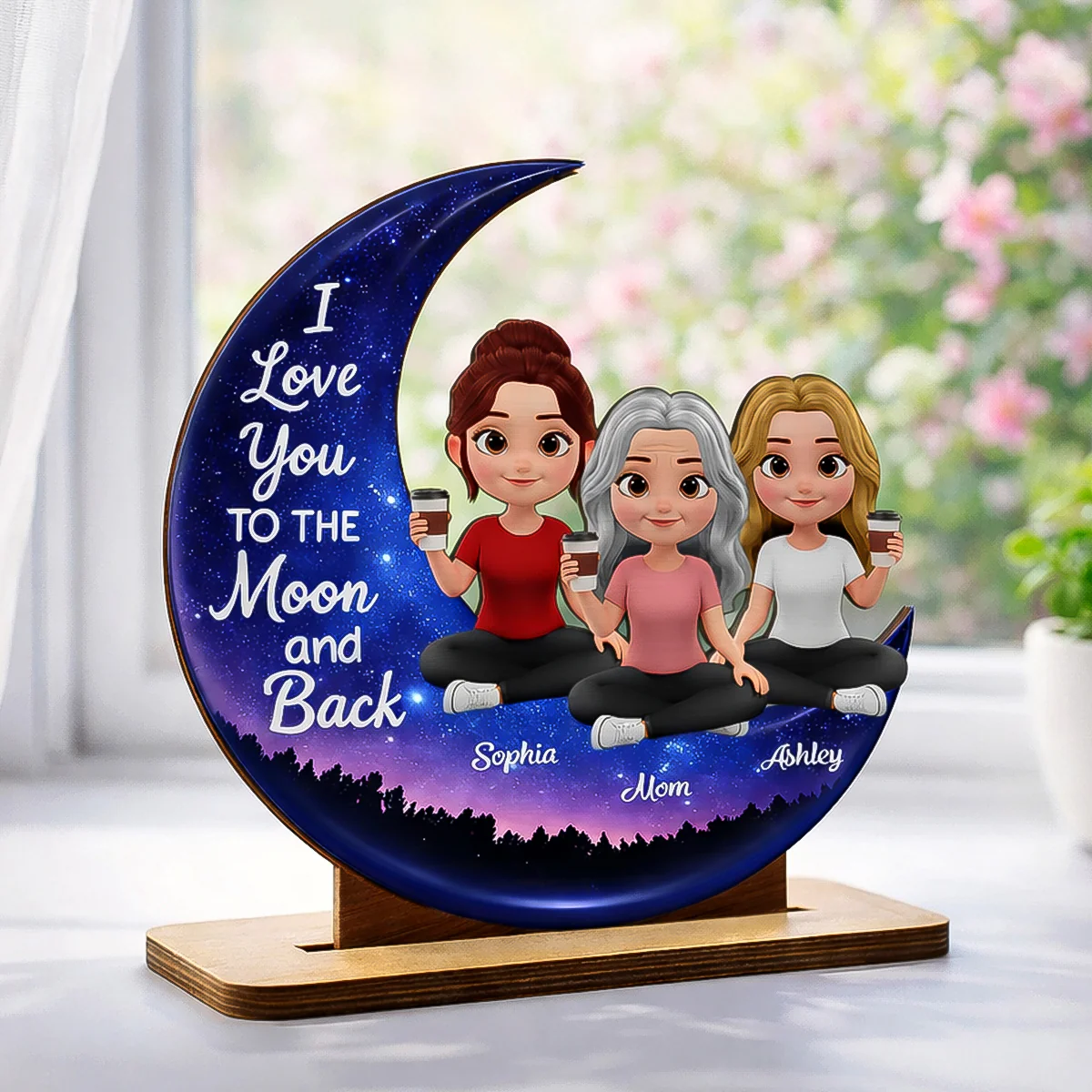 Mom And Daughters Love You To The Moon And Back - Personalized 2-Layered Wooden Plaque - Heartfelt Gift For Mom, Grandma - Image 5
