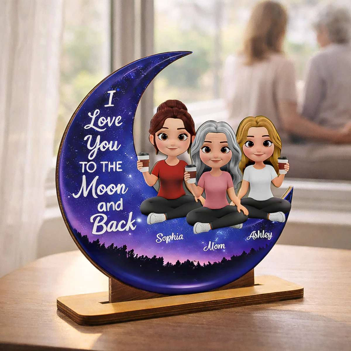 Mom And Daughters Love You To The Moon And Back - Personalized 2-Layered Wooden Plaque - Heartfelt Gift For Mom, Grandma - Image 7