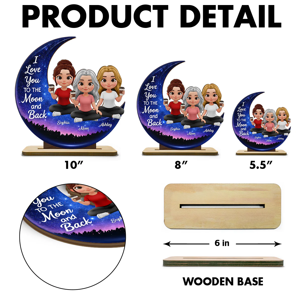 Mom And Daughters Love You To The Moon And Back - Personalized 2-Layered Wooden Plaque - Heartfelt Gift For Mom, Grandma - Image 8