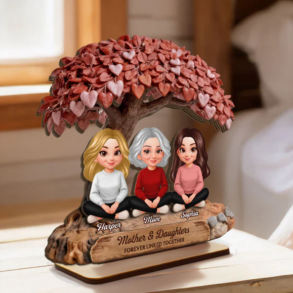 Mom And Daughter Son Under Heart Tree - Personalized 2-Layered Wooden Plaque - Mother's Day Gift For Mom - Image 2