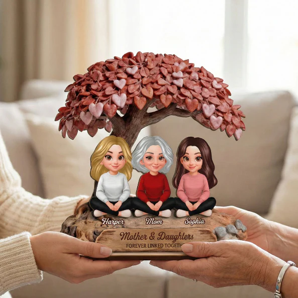 Mom And Daughter Son Under Heart Tree - Personalized 2-Layered Wooden Plaque - Mother's Day Gift For Mom - Image 9