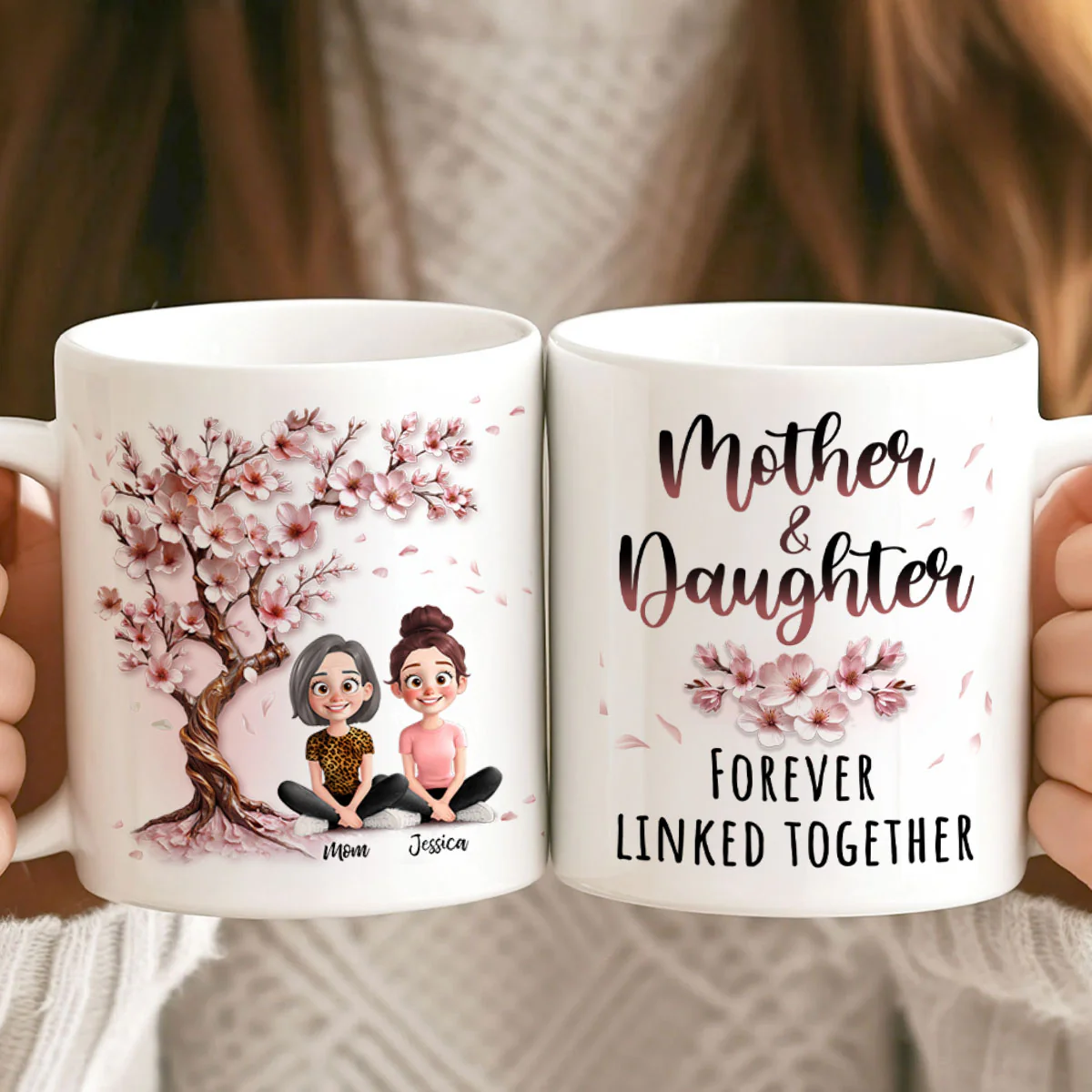 Mom And Daughters Under 3D Effect Blossom Tree Personalized Mug, Heartfelt Gift For Mom, Daughter - Image 6