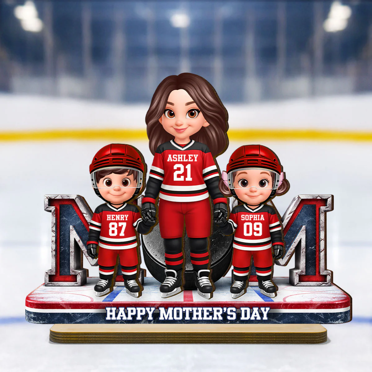 Mom And Her Kids Together Hockey - Personalized 2-Layered Wooden Plaque - Mother's Day Gift For Hockey Mom, Gift For Wife - Image 2