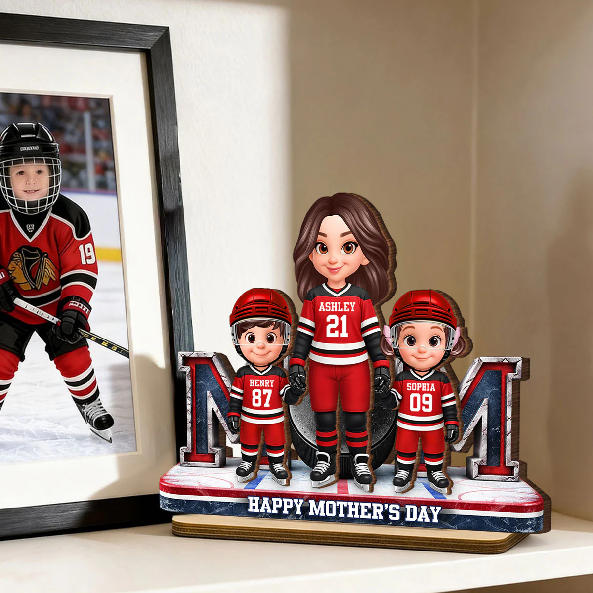 Mom And Her Kids Together Hockey - Personalized 2-Layered Wooden Plaque - Mother's Day Gift For Hockey Mom, Gift For Wife - Image 4