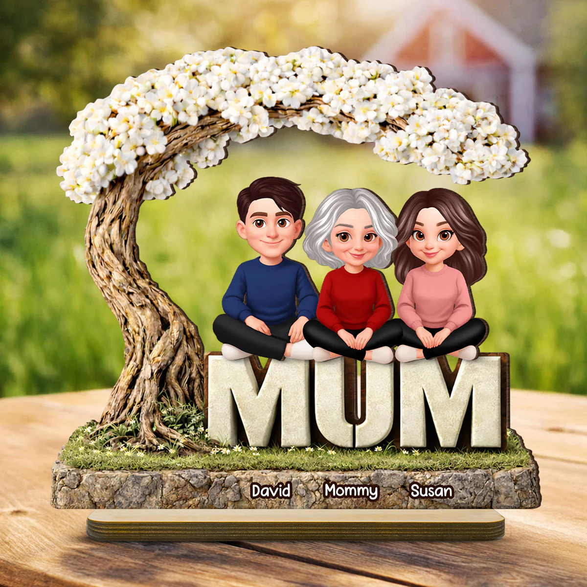 Mom And Her Kids Under The Tree - Personalized 2-Layered Wooden Plaque - Heartfelt Gift For Mom, Grandma - Image 4