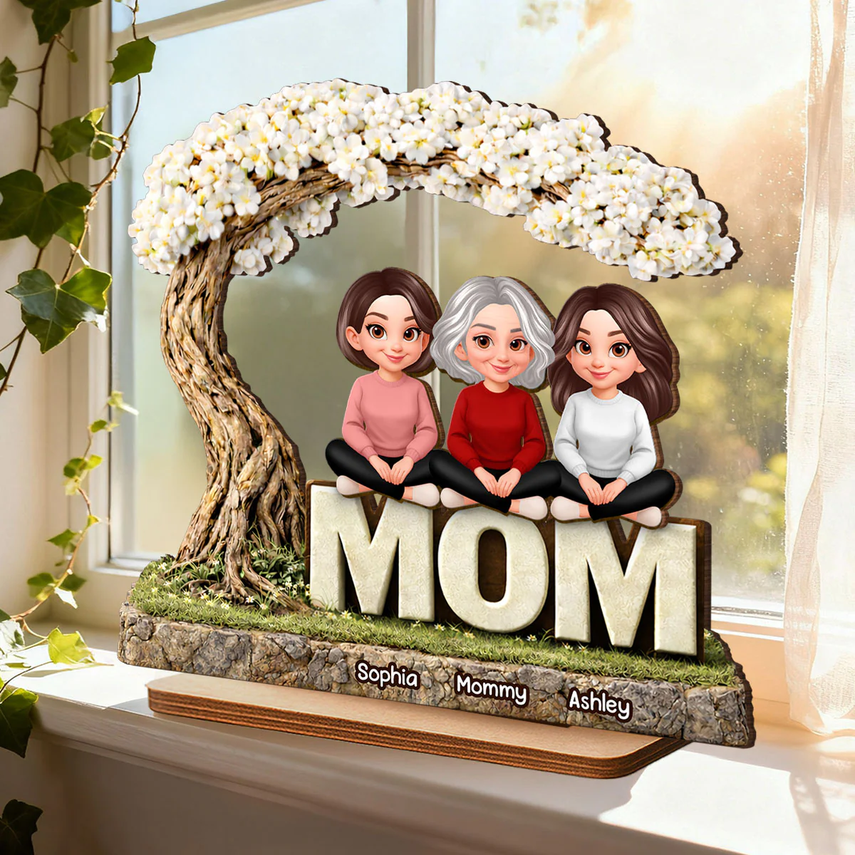 Mom And Her Kids Under The Tree - Personalized 2-Layered Wooden Plaque - Heartfelt Gift For Mom, Grandma - Image 5