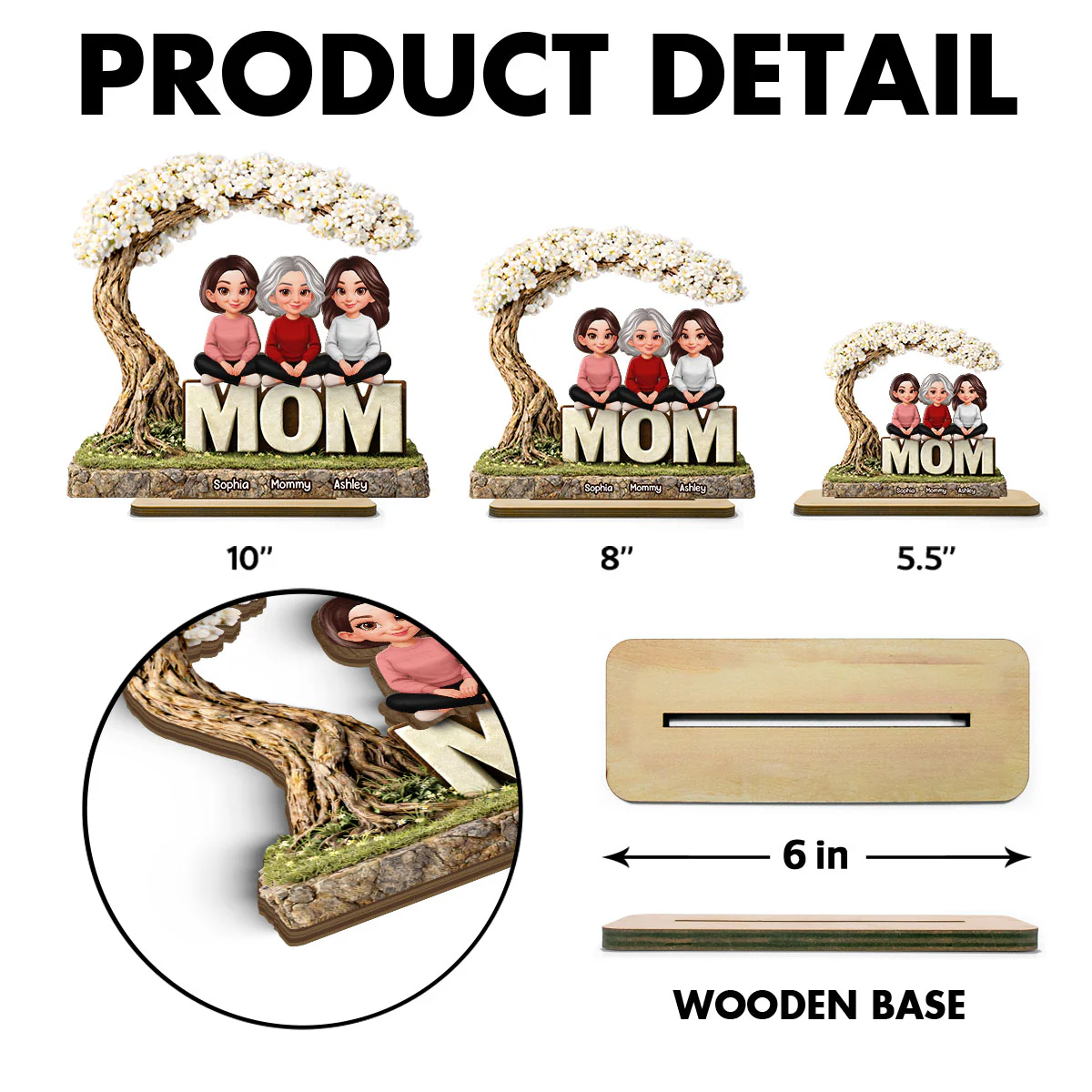 Mom And Her Kids Under The Tree - Personalized 2-Layered Wooden Plaque - Heartfelt Gift For Mom, Grandma - Image 6