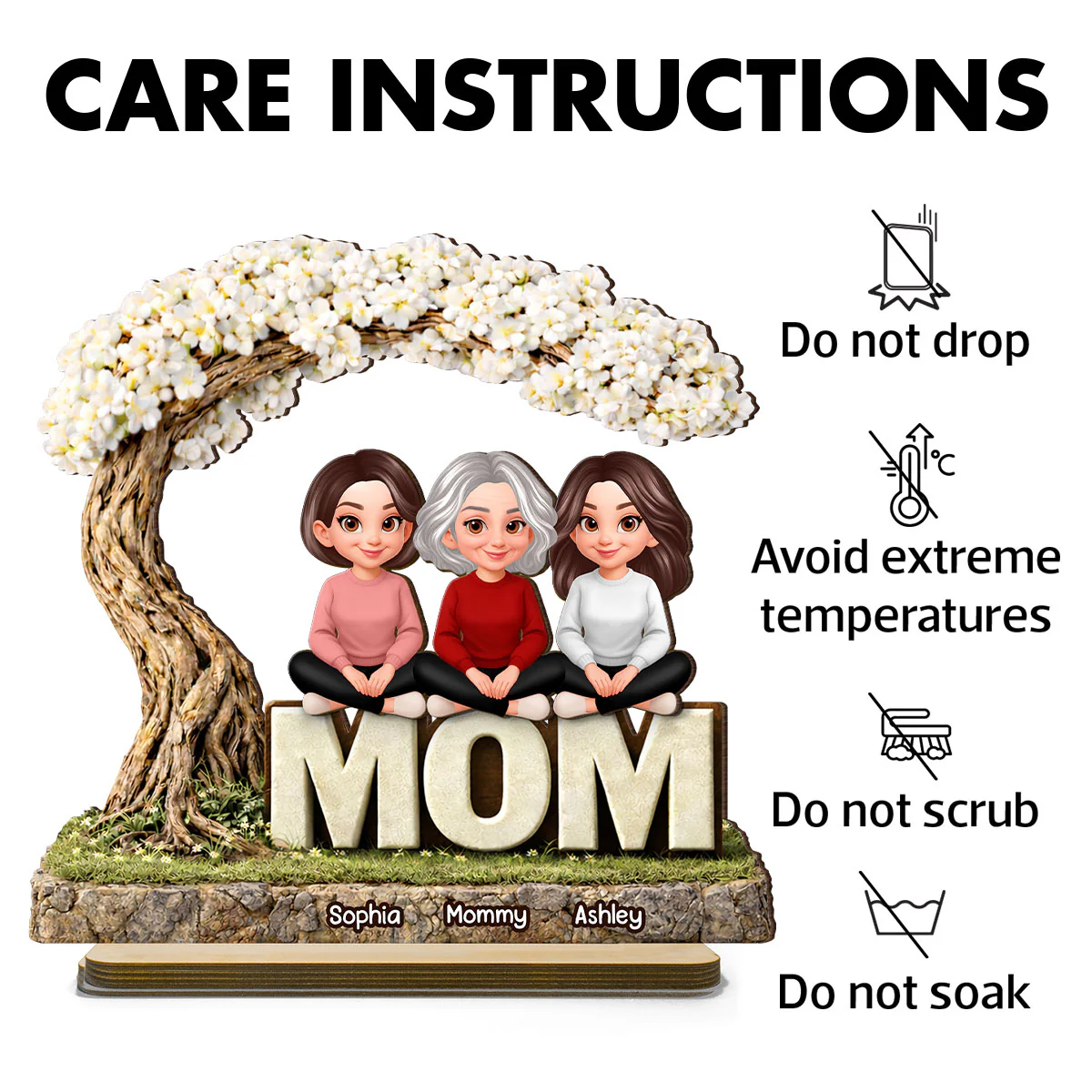 Mom And Her Kids Under The Tree - Personalized 2-Layered Wooden Plaque - Heartfelt Gift For Mom, Grandma - Image 7
