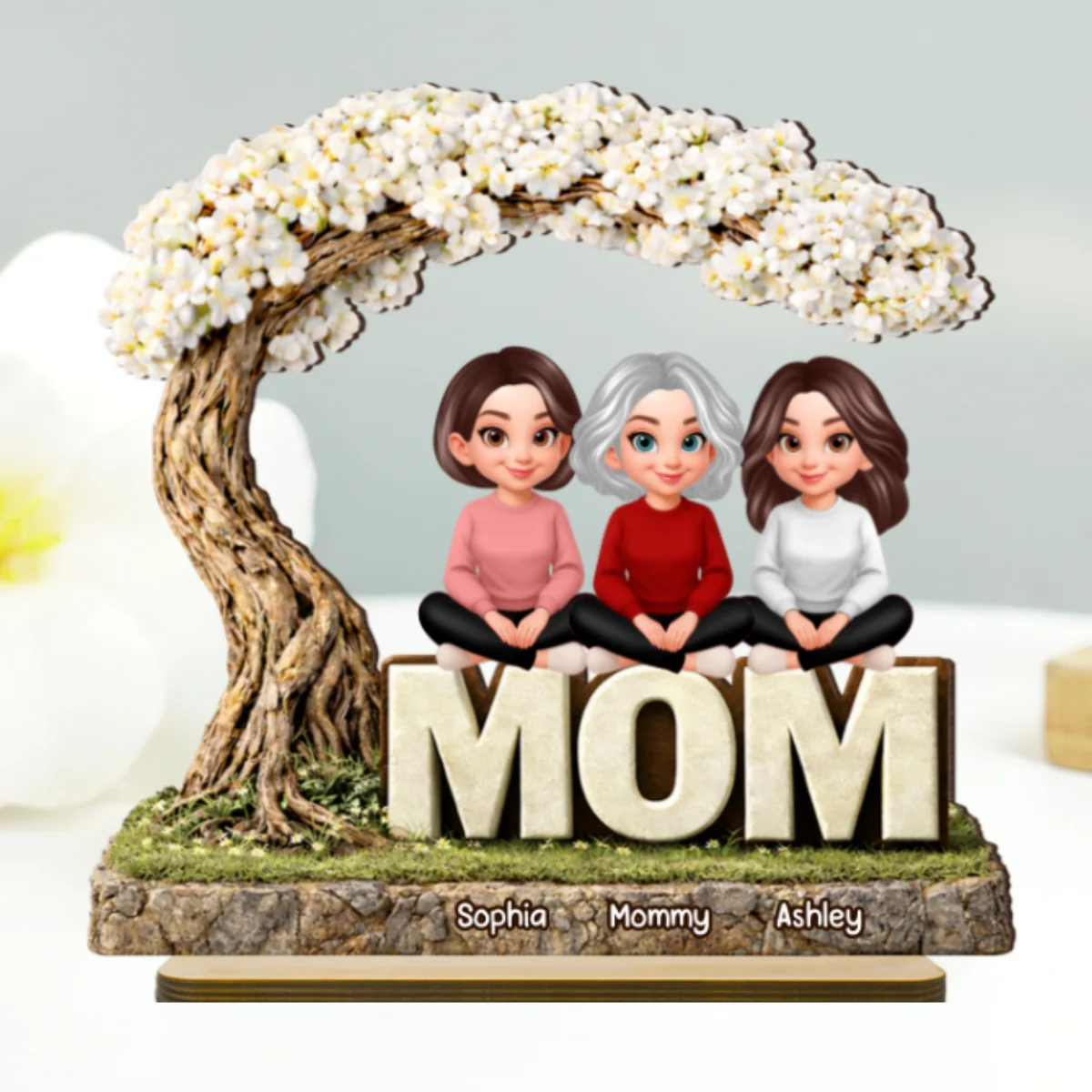 Mom And Her Kids Under The Tree - Personalized 2-Layered Wooden Plaque - Heartfelt Gift For Mom, Grandma - Image 8