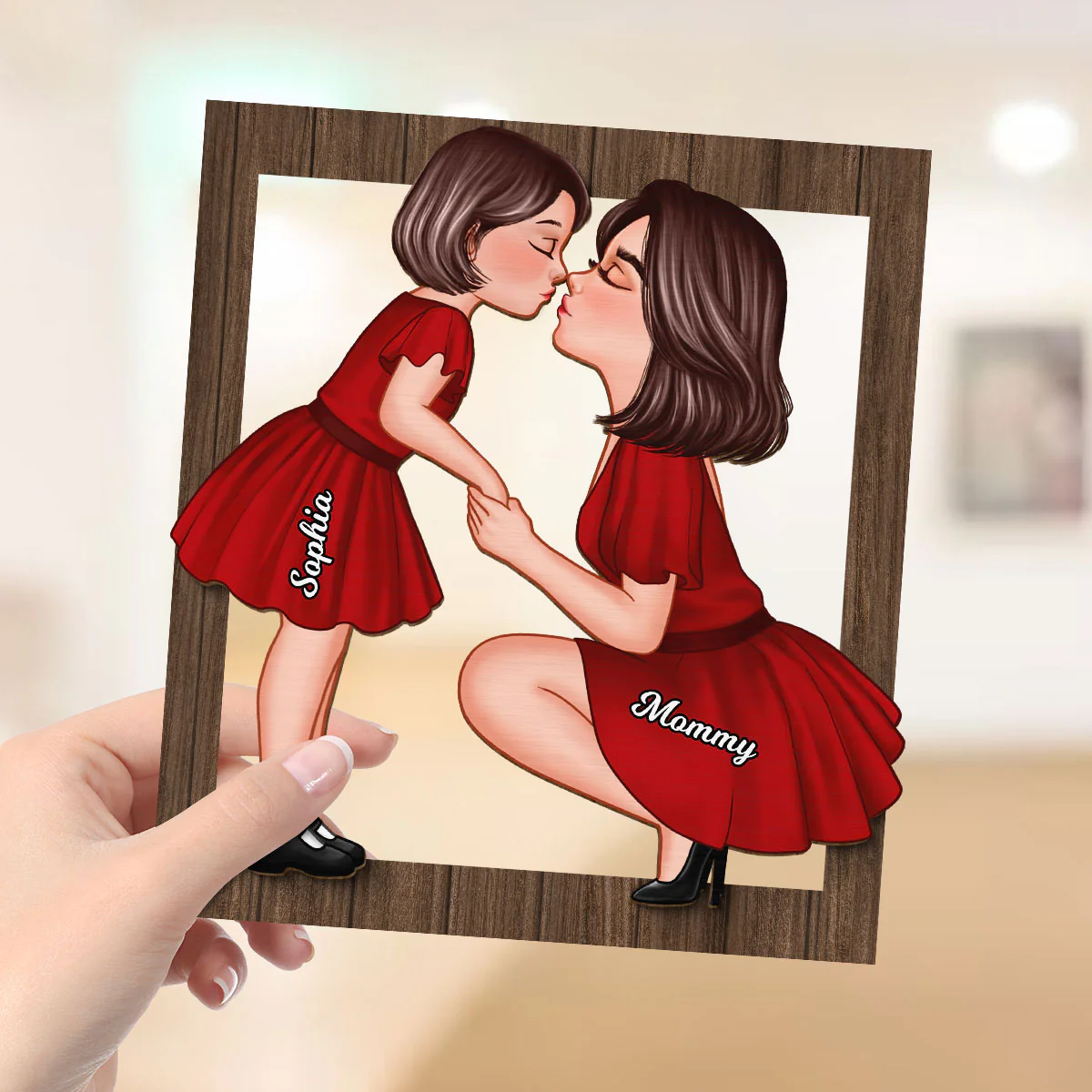 Mom And Kid Holding Hands Kissing Frame Personalized 2-layer Wooden Plaque - Image 4