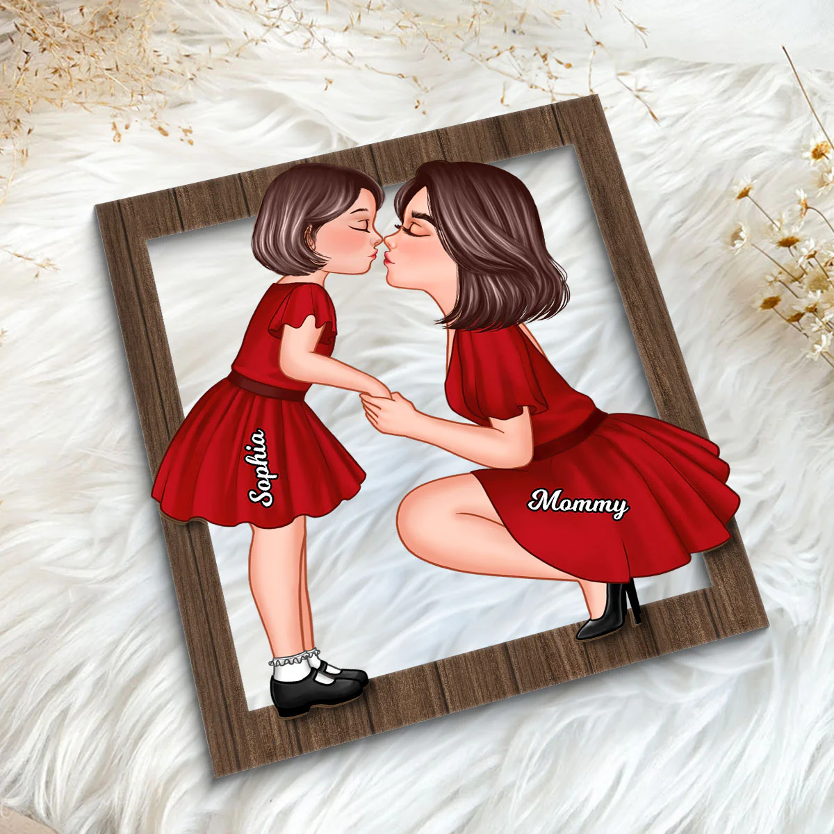 Mom And Kid Holding Hands Kissing Frame Personalized 2-layer Wooden Plaque - Image 5