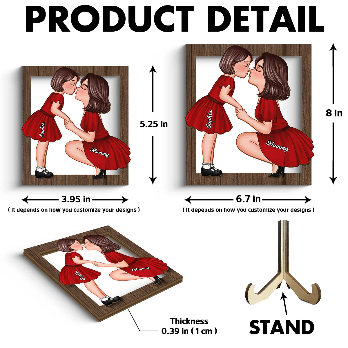 Mom And Kid Holding Hands Kissing Frame Personalized 2-layer Wooden Plaque - Image 6