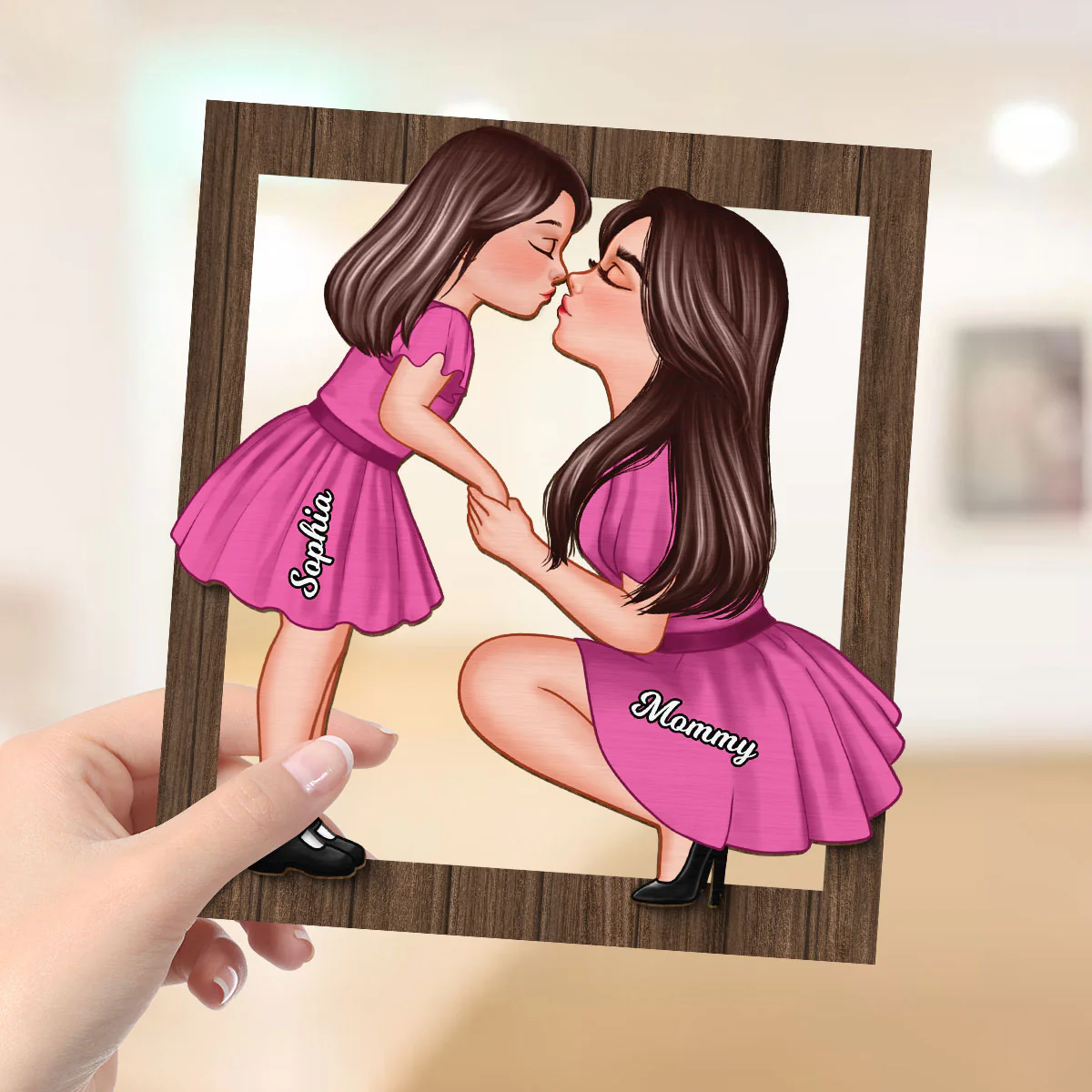 Mom And Kid Holding Hands Kissing Frame Personalized 2-layer Wooden Plaque - Image 8