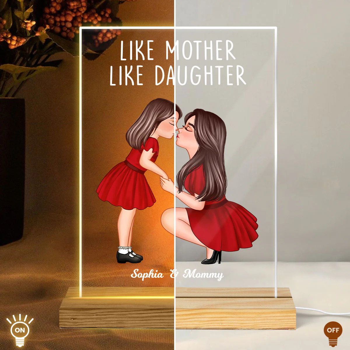 Mom And Kid Holding Hands Kissing Personalized LED Night Light - Image 4