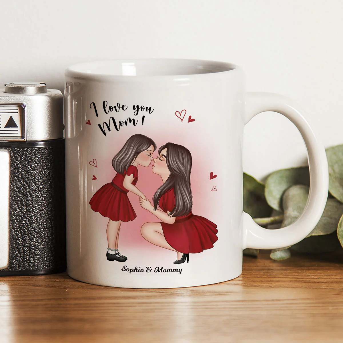 Mom And Kid Holding Hands Kissing Personalized Mug, Gift For Mom - Image 2