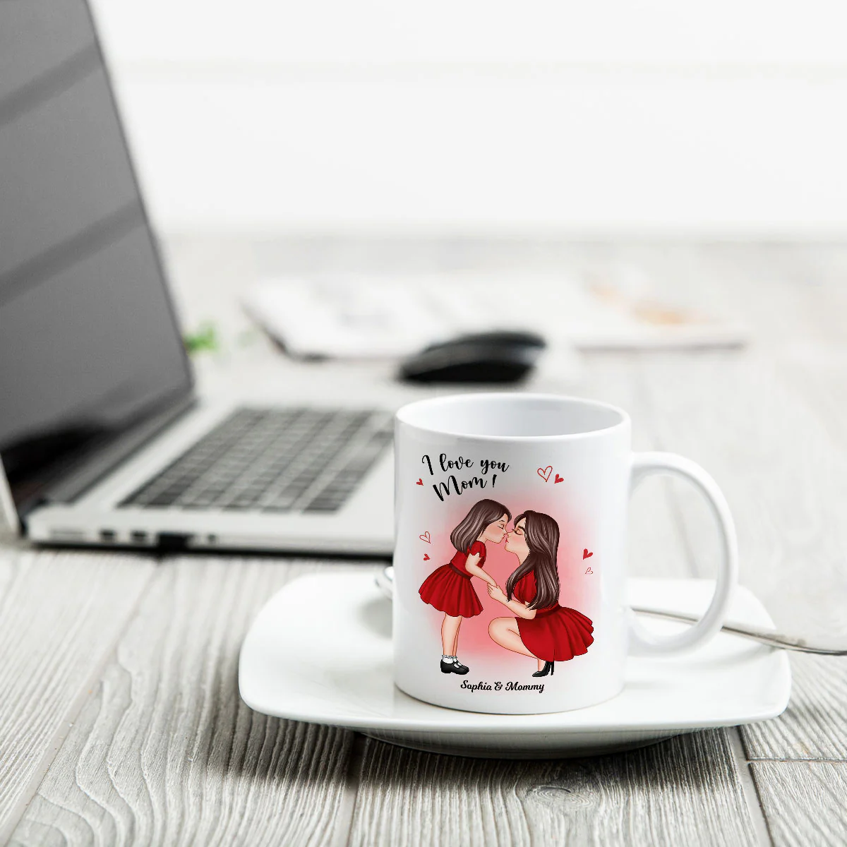 Mom And Kid Holding Hands Kissing Personalized Mug, Gift For Mom - Image 4