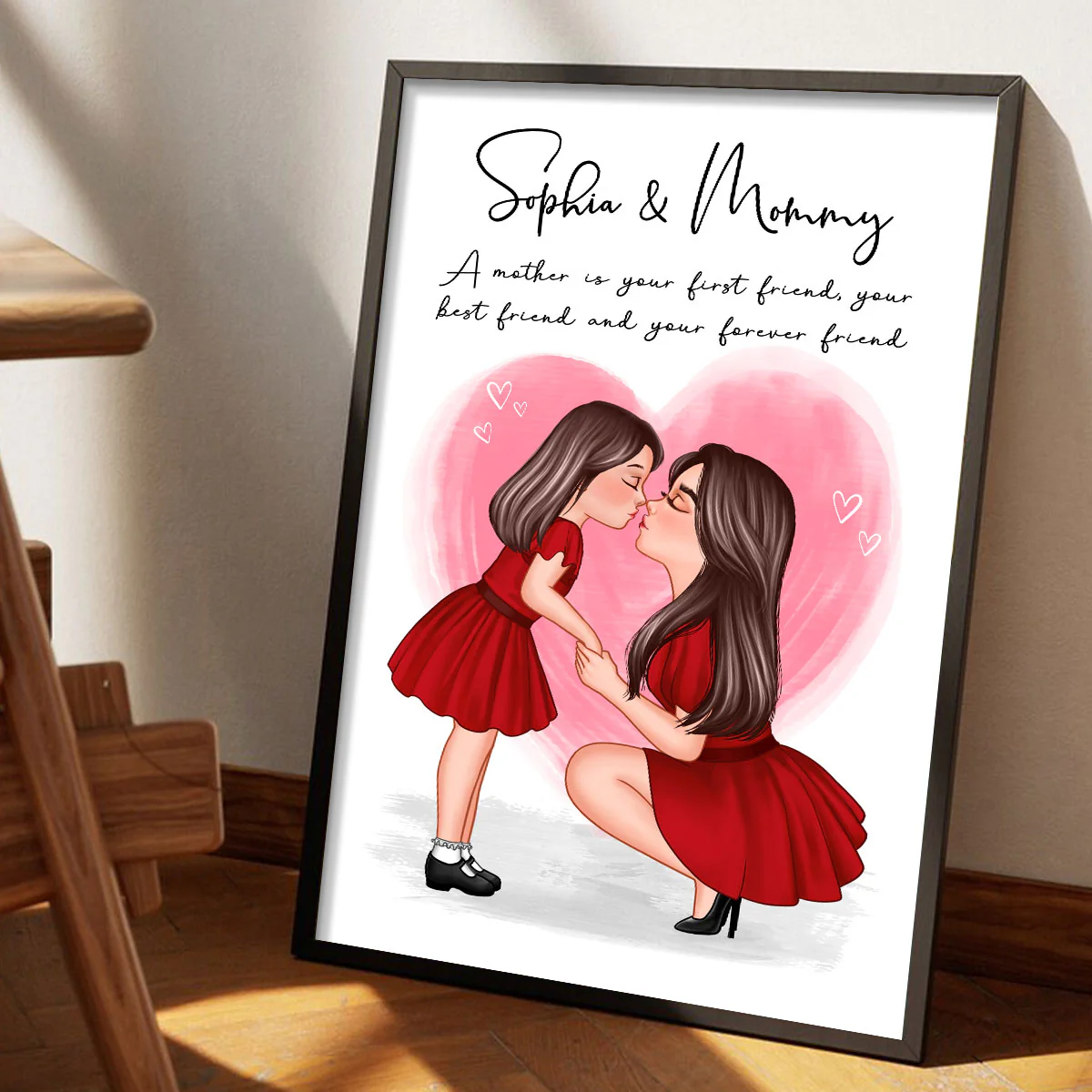 Mom And Kid Holding Hands Kissing Personalized Poster, Gift For Mom - Image 2