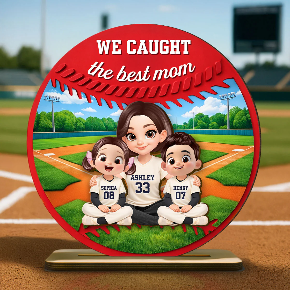 Mom And Kids Baseball Field - Personalized 2-Layered Wooden Plaque - Heartfelt Gift For Baseball Mom, Grandma - Image 2