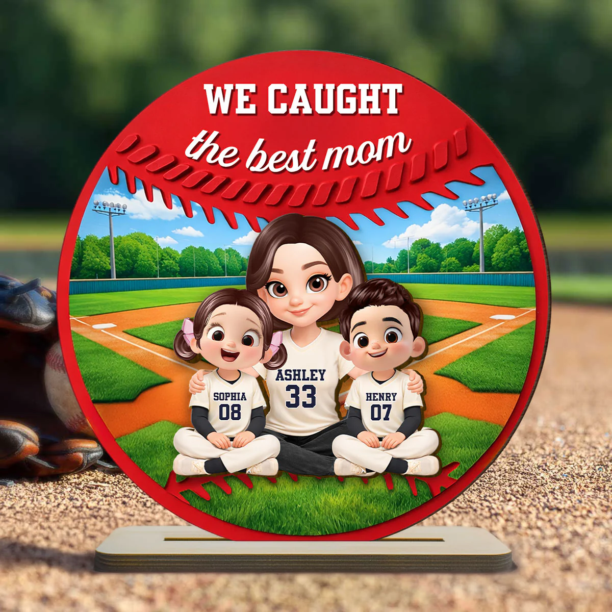 Mom And Kids Baseball Field - Personalized 2-Layered Wooden Plaque - Heartfelt Gift For Baseball Mom, Grandma - Image 3