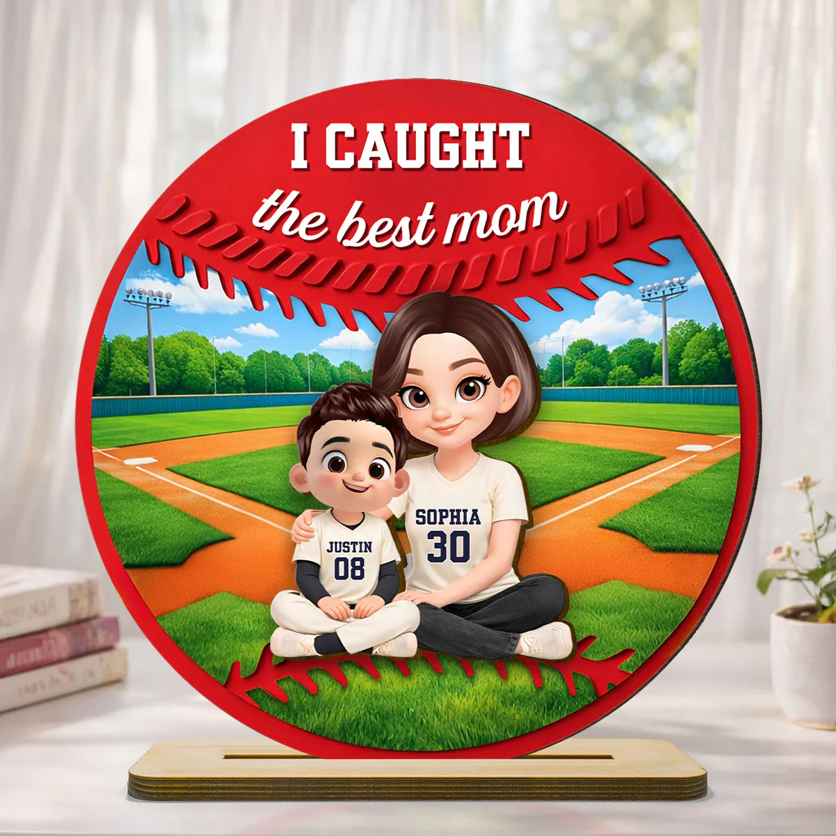 Mom And Kids Baseball Field - Personalized 2-Layered Wooden Plaque - Heartfelt Gift For Baseball Mom, Grandma - Image 4