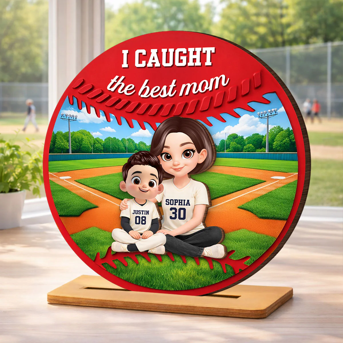 Mom And Kids Baseball Field - Personalized 2-Layered Wooden Plaque - Heartfelt Gift For Baseball Mom, Grandma - Image 5