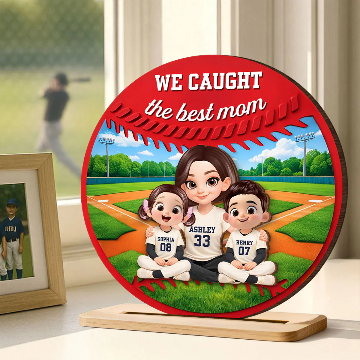 Mom And Kids Baseball Field - Personalized 2-Layered Wooden Plaque - Heartfelt Gift For Baseball Mom, Grandma - Image 6