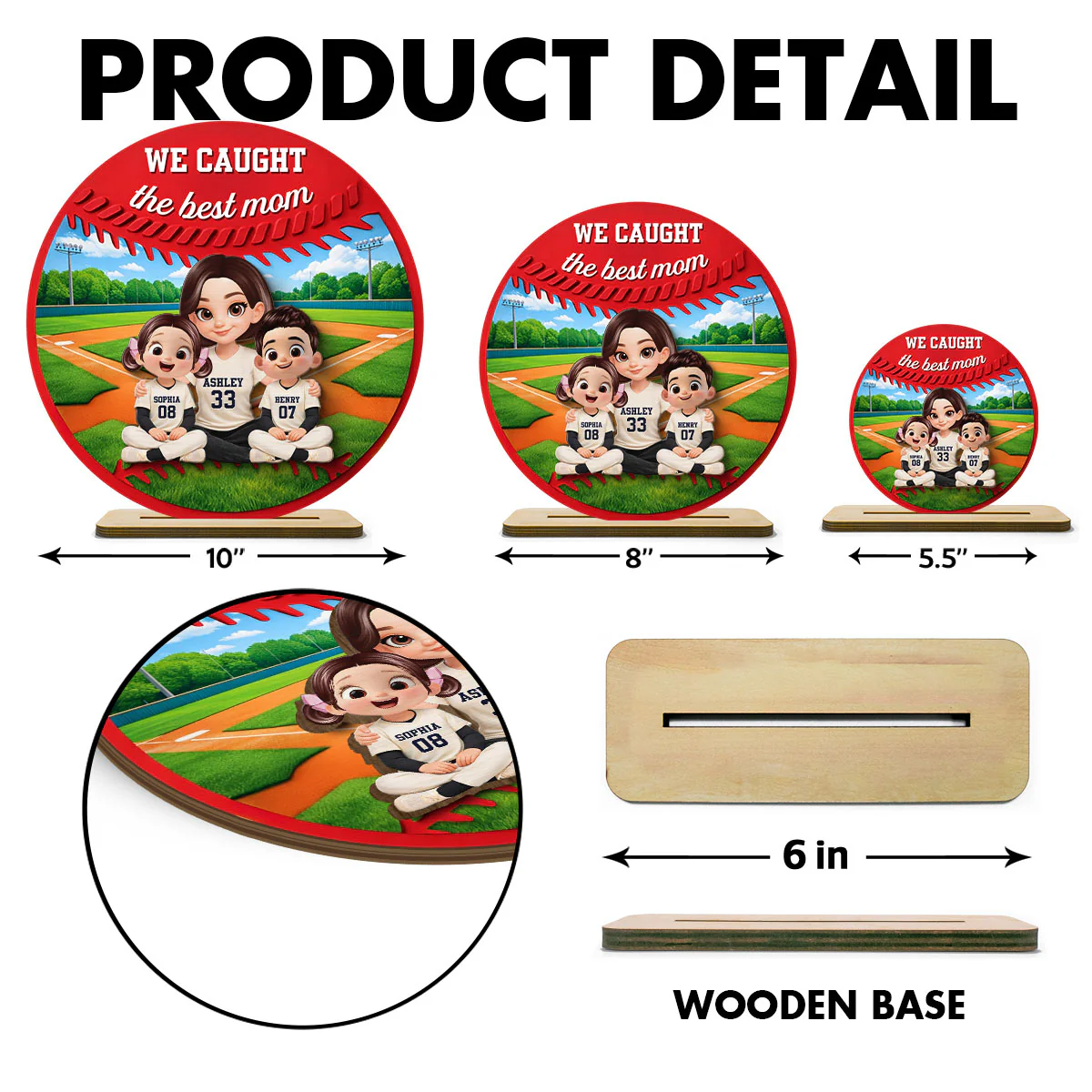 Mom And Kids Baseball Field - Personalized 2-Layered Wooden Plaque - Heartfelt Gift For Baseball Mom, Grandma - Image 8