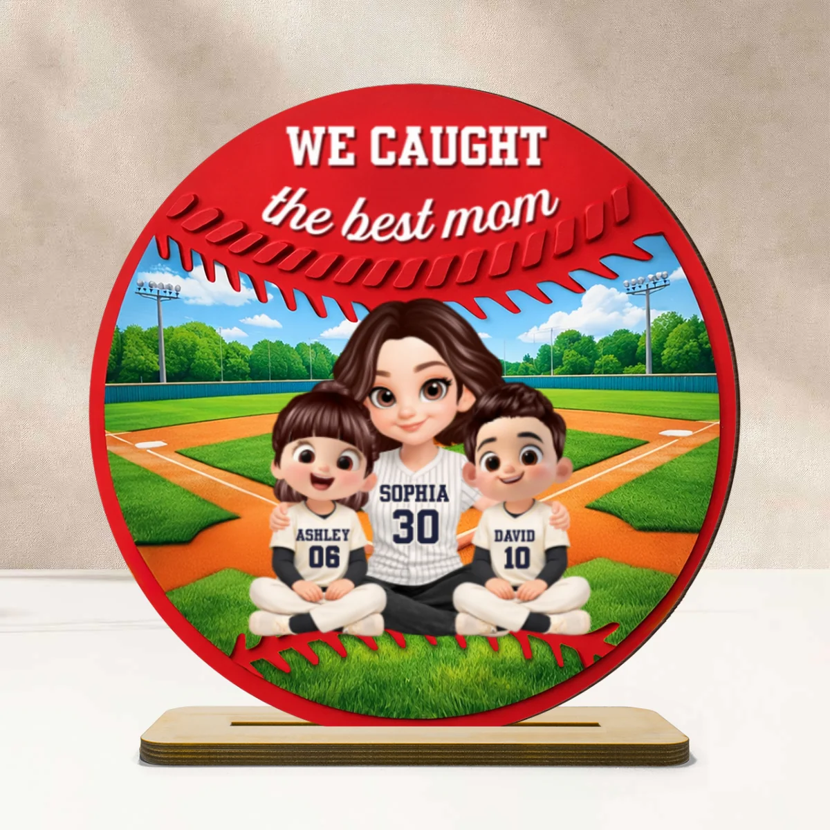 Mom And Kids Baseball Field - Personalized 2-Layered Wooden Plaque - Heartfelt Gift For Baseball Mom, Grandma - Image 9