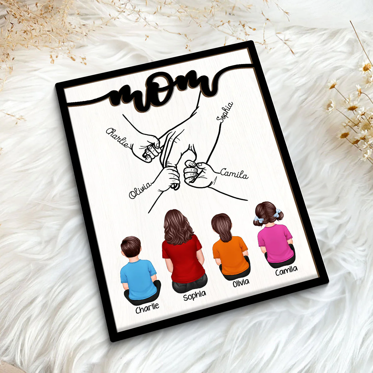 Mom And Kids Holding Hands Personalized 2-Layer Wooden Plaque - Image 5