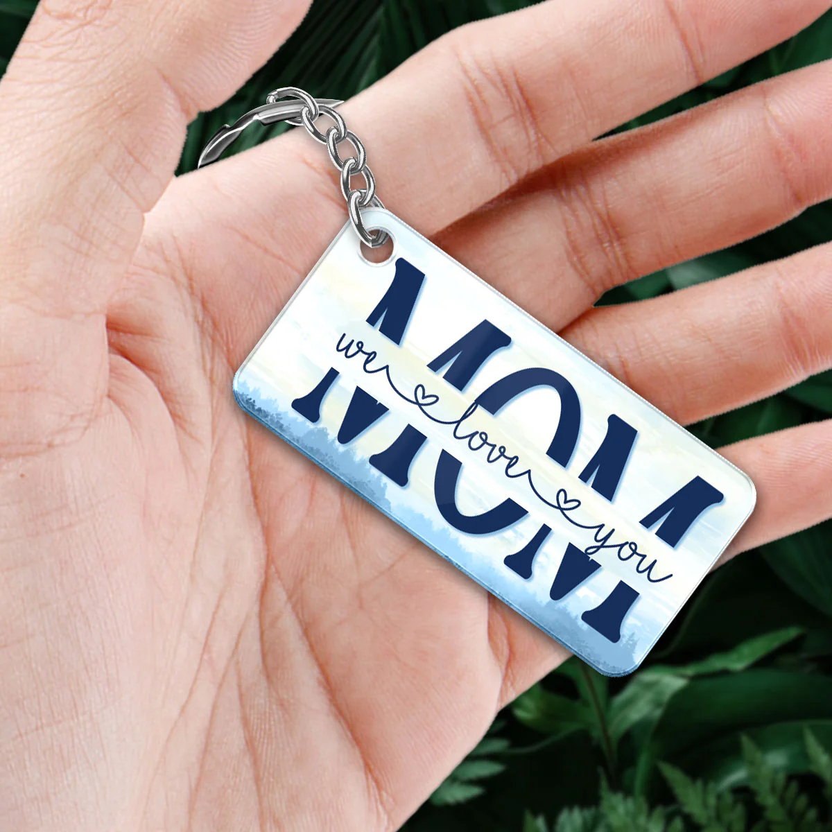 Mom And Kids Sitting Lake View Personalized Acrylic Keychain - Image 2