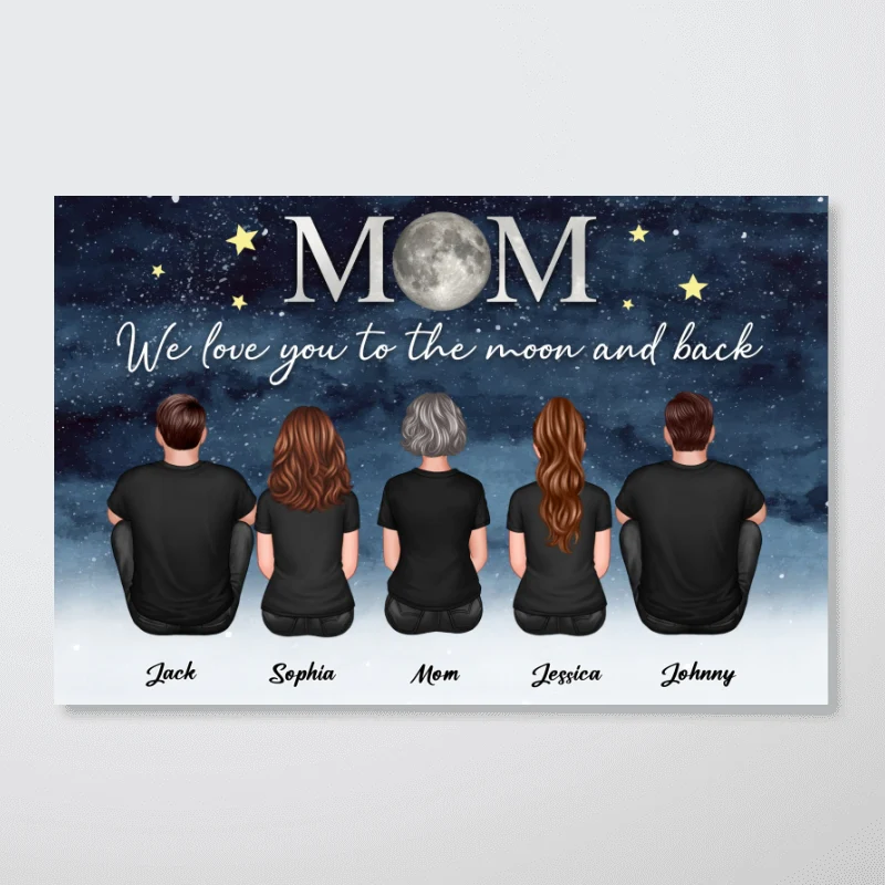 Mom And Kids Sitting Under Starry Night We Love You To The Moon And Back Personalized Poster, Gift For Mom - Image 10