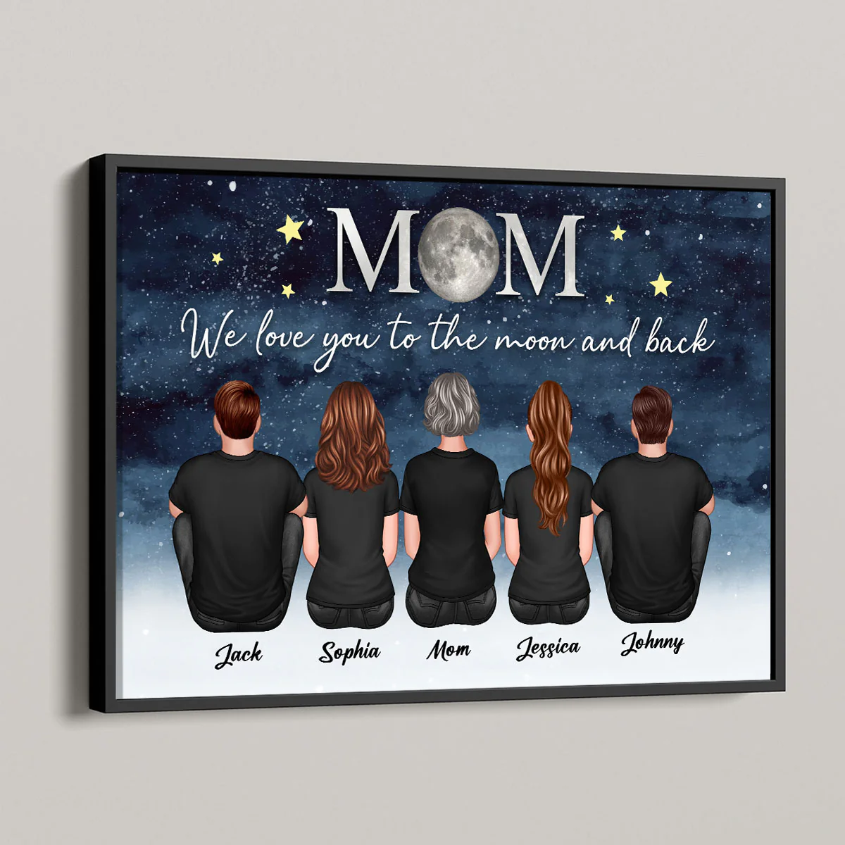 Mom And Kids Sitting Under Starry Night We Love You To The Moon And Back Personalized Poster, Gift For Mom - Image 2