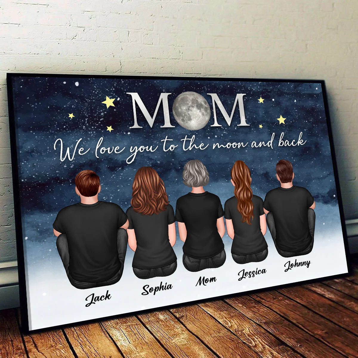Mom And Kids Sitting Under Starry Night We Love You To The Moon And Back Personalized Poster, Gift For Mom - Image 3