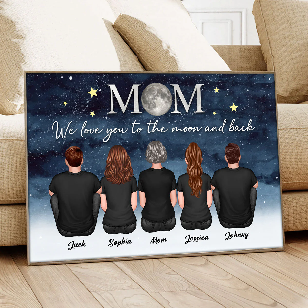 Mom And Kids Sitting Under Starry Night We Love You To The Moon And Back Personalized Poster, Gift For Mom - Image 4