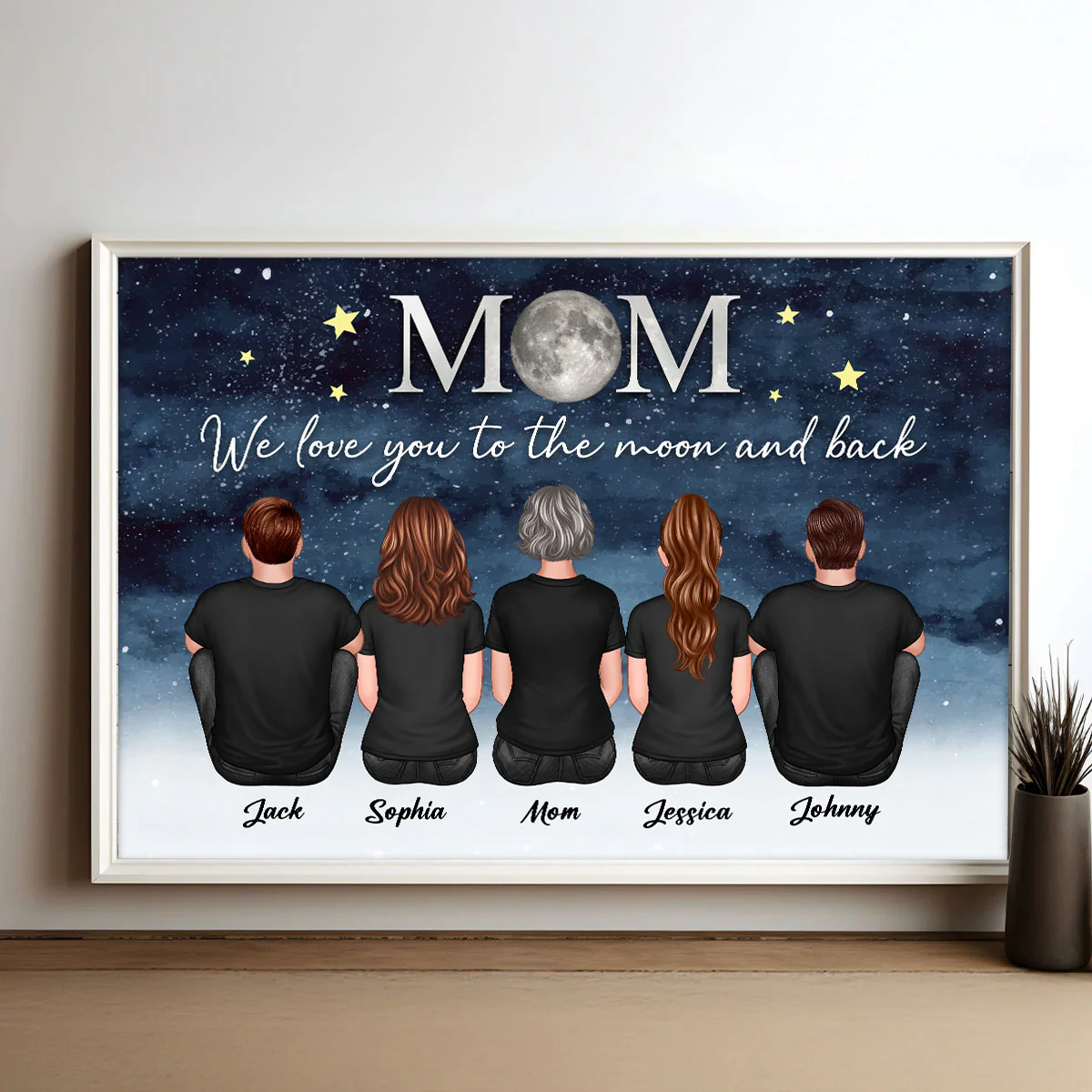 Mom And Kids Sitting Under Starry Night We Love You To The Moon And Back Personalized Poster, Gift For Mom - Image 5