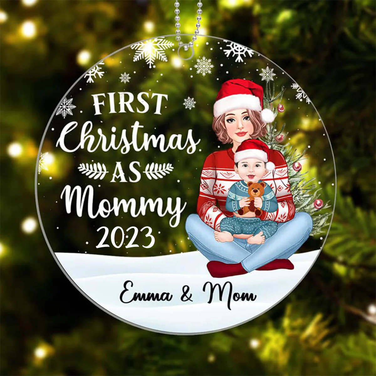 Mom & Baby First Christmas Personalized Acrylic Ornament - Image 3