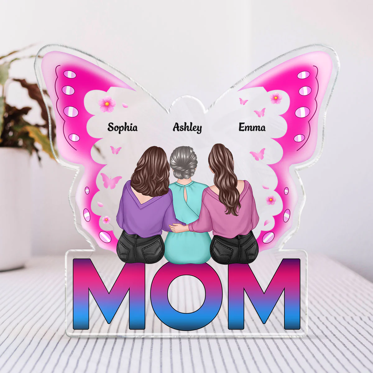 MOM Butterfly Sitting Back View Personalized Acrylic Block, Gift for Mom - Image 2