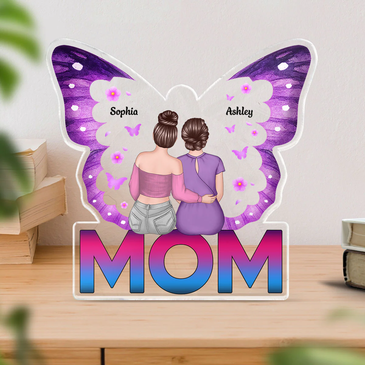 MOM Butterfly Sitting Back View Personalized Acrylic Block, Gift for Mom - Image 3