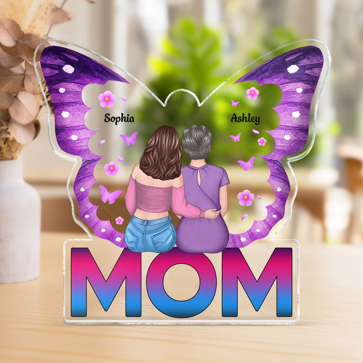MOM Butterfly Sitting Back View Personalized Acrylic Block, Gift for Mom - Image 4